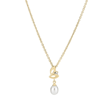 Halsband sötvattenspärla 6,5-7mm zirkonia förgyllt 925, 45-48cm
