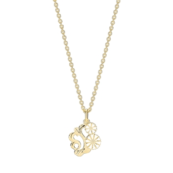 Halsband med guldpläterad kedja och hänge med prästkragar i filigranmönster.