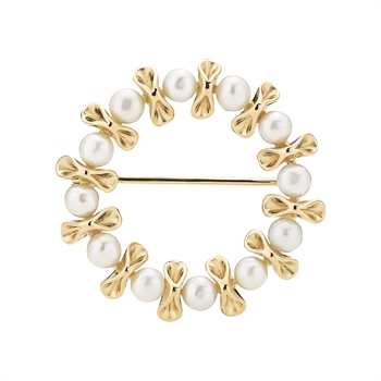 Broche med ferskvands perler 4-4,5mm forgyldt sølv
