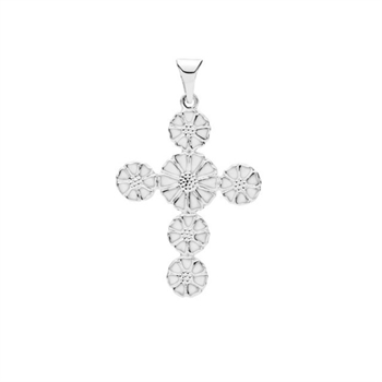 1x7,5 mm and 5x5 mm white Marguerite Cross pendant from Lund of Copenhagen