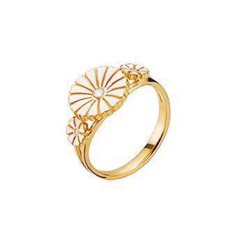 Lund Copenhagen, with 2x5 mm and 1x11 mm Marguerite 925 sterling silver Fingerring 24 carat gold plated, model 9075011-30-M