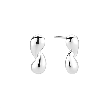 Örhängen i sterling silver med dubbel droppform och reflekterande yta, stiftfäste.
