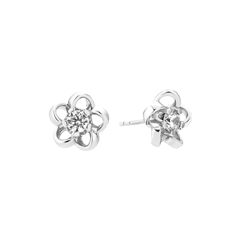 Örhängen i blomform med zirkonia och blank yta i sterling silver.