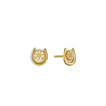 Lund Copenhagen Marguerite 925 sterling silver Earrings 24 ct gold plated with white enamel, model 9095032-4-M