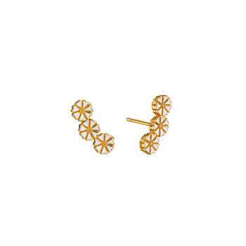 Lund Copenhagen Marguerite 925 sterling silver Earrings 24 ct gold plated with white enamel, model 9095034-4-M