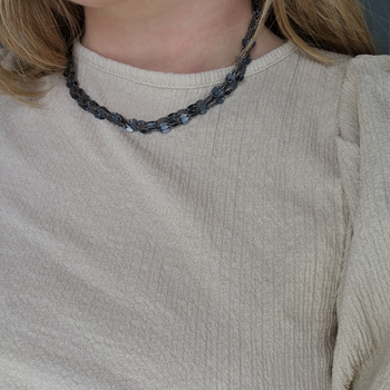 San - Link of joy Satinised Silver Chain design 925 sterling silver necklace, satinised/oxidised/gilded in 45 cm