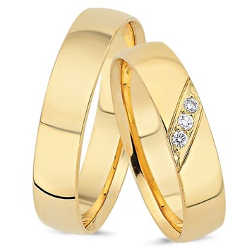 Nuran Love 20th anniversary 8 carat yellow gold Wedding rings with 0.06 ct diamonds wesselton si