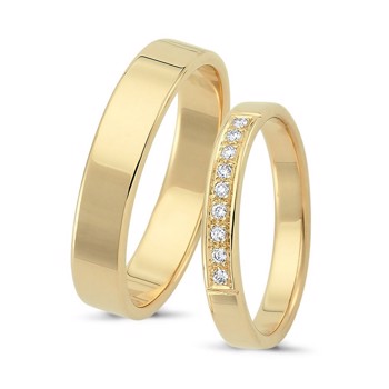 Nuran Love Sweet Love yellow gold Wedding rings with 9 x 0,01 ct diamonds Wesselton VS