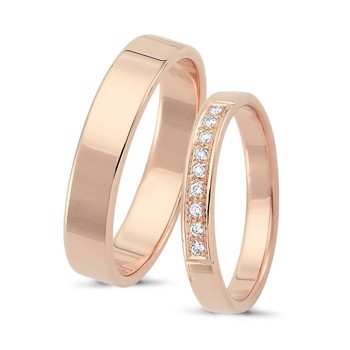 Nuran Love Sweet Love rose gold wedding rings with 9 x 0.01 ct diamonds Wesselton VS