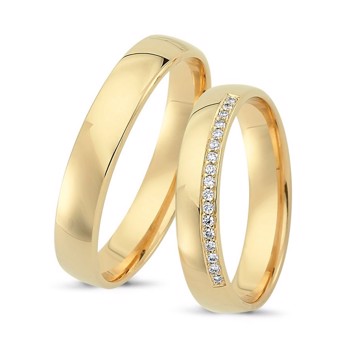Nuran Love Sweet Love yellow gold Wedding rings with 17 x 0.005 ct diamonds Wesselton SI