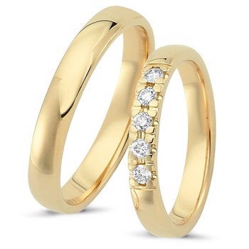 Nuran Love Sweet Love yellow gold Wedding rings with 5 x 0,04 ct diamonds Wesselton VS