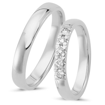 Nuran Love Sweet Love white gold Wedding rings with 5 x 0.04 ct diamonds Wesselton VS