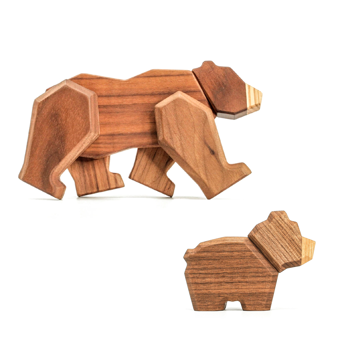 Fablewood Set - Bear and Cubs - Wooden figure composed with magnets