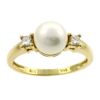 Houmann 14 ct gold pearl finger ring with diamonds, model E010792