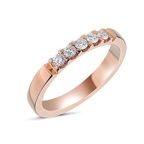 Memories by Nuran, 14 carat rose gold 2.8 mm ring with 5 x 0.05 ct brilliant cut diamonds, total 0.25 ct