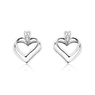 Thread heart studs in silver with zirconia