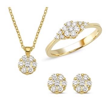 Nuran 14 ct red gold jewellery set, from the Lilja series with 3 x 7 + 1 x 13 Diamonds Wesselton SI