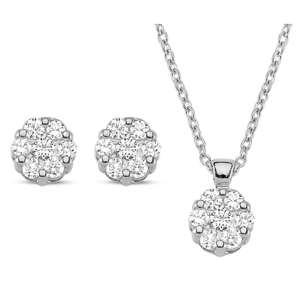 Nuran 14 kt white gold jewelry set, from the Lilja series with 3 x 7 Diamonds Wesselton SI
