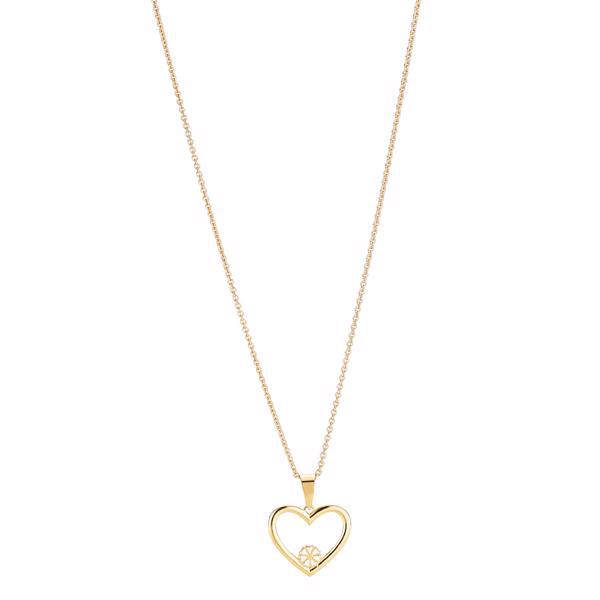 Lund Copenhagen gold plated heart and chain with white enameled 5 mm marguerite
