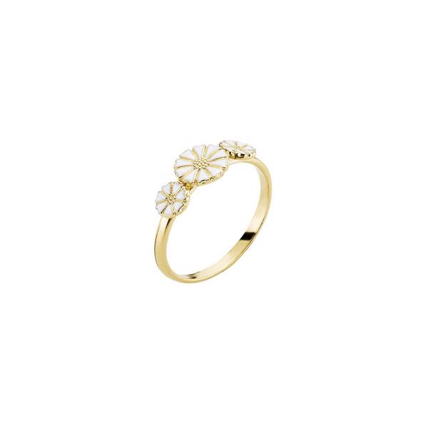 Lund Copenhagen Marguerite 925 sterling silver Fingerring 24 ct gold plated with white enamel, model 907075-3-M