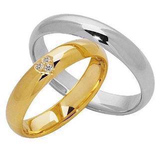 Gold and Silver Wedding Rings with 0.03 ct diamonds in heart