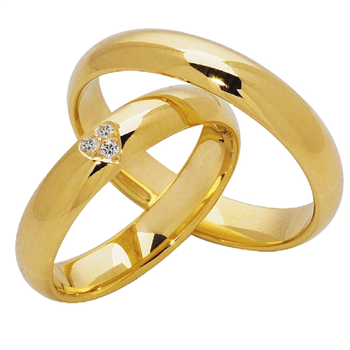 Genuine love rings in 14 ct gold and with diamonds in heart
