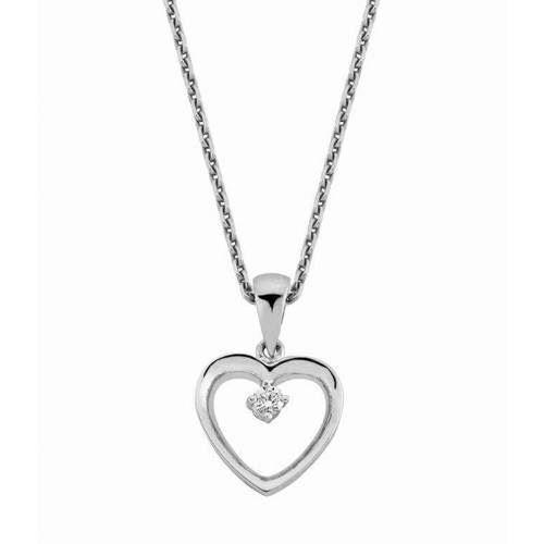 14 carat white gold heart pendant with 0,02 ct diamond