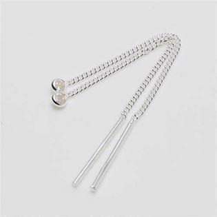 Silver earring with small silver ball with glittering zirconia on chain, model 11039