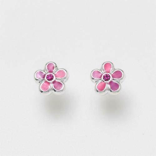 Cute children\'s flower stud earrings in pink shades