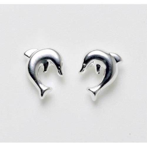 Cute children\'s dolphin stud earrings in silver