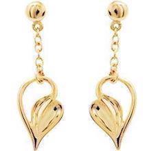 9 ct gold droopy heart earrings