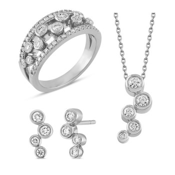 Nuran 14 ct white gold jewellery set, from the Tube series with total 1,125 ct Diamonds Wesselton SI