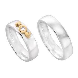 Randers Sølv rings with 14 carat gold hearts, zirconia and nice shiny surfaces