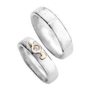 Randers Sølv rings with 14 carat gold hearts, zirconia and two delicious surfaces