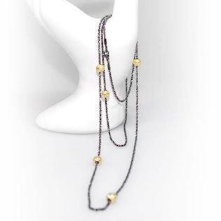 San - Link of joy Diamond Cut & Starlight Beads silver Necklace gold plated/black rhodium plated, model 913-80