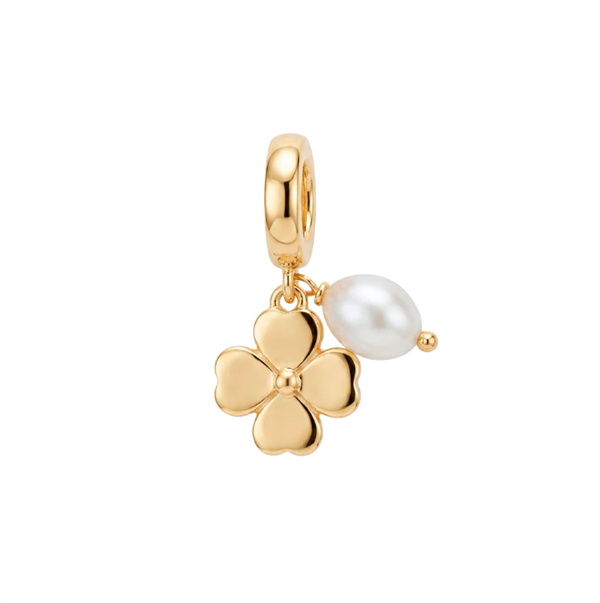 Clover and Pearl charm 6 mm forgyldt søl, från Christina Jewelry & Watches