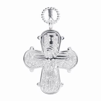 Dagmar Cross pendant from Lund Copenhagen in polished silver, back of the five -37 x 31 mm