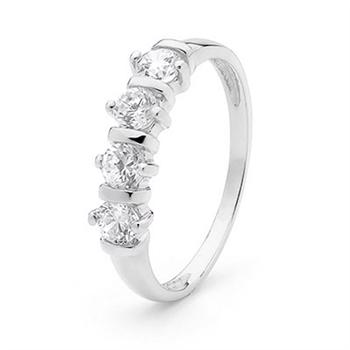 9 carat white gold ring with 4 x 3,5 mm zirconia
