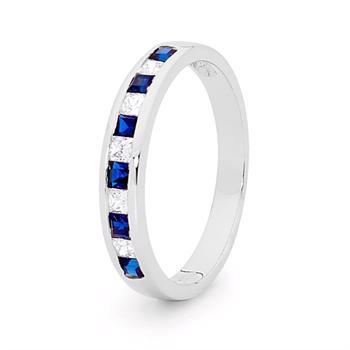White gold ring with zirconia and synthetic sapphire