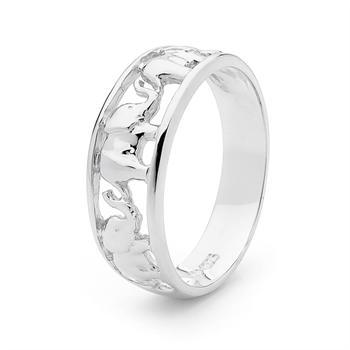 Model W42607, 9 ct white gold finger ring with elephants