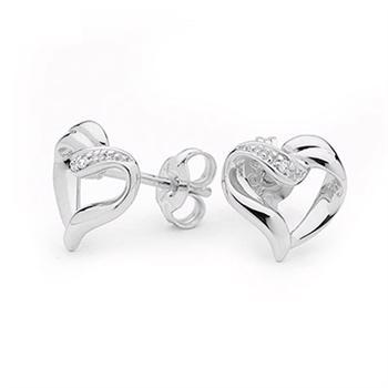 9 ct white gold heart studs with diamonds