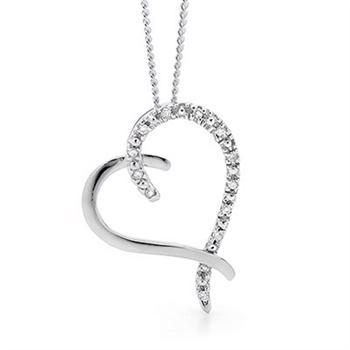 9 ct white gold designer heart pendant with diamonds