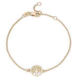 Armband i guldpläterat silver med Livets träd-hänge och fin kedja, modell 03104309-16.