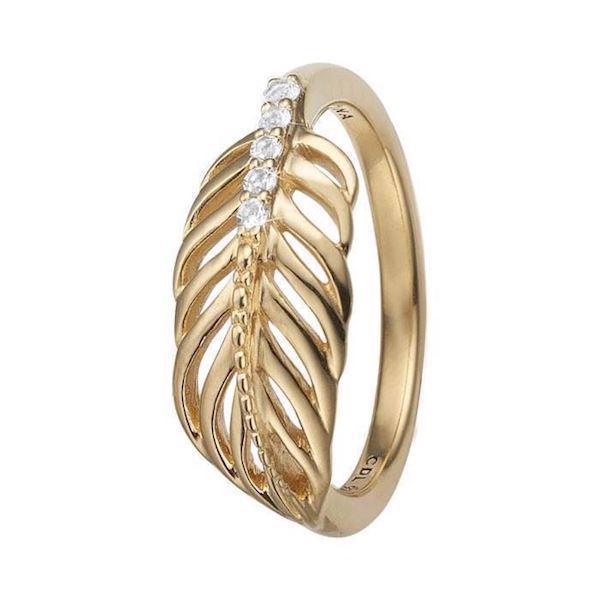 Christina Collect gold-plated Feather beautiful ring with open feather with 5 white topaz, model 2.15.B