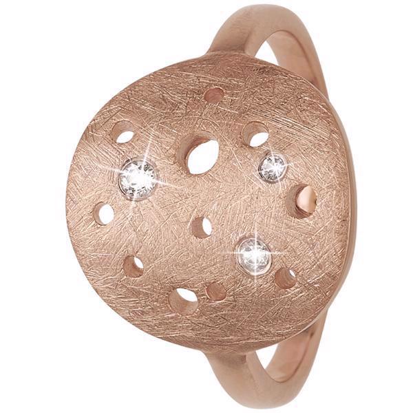 Christina Collect rose gold plated silver The Moon moon ring with rough surface and 3 genuine white topazes, ring sizes from 49-61