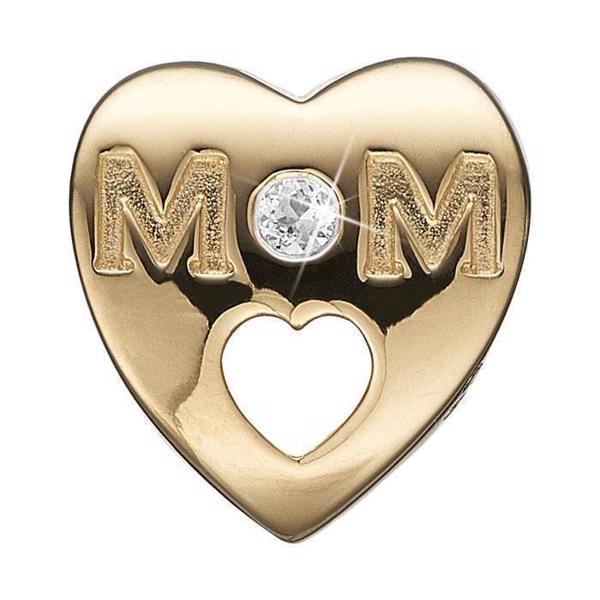 Christina Collect gold-plated My Mom heart with MOM where the O is a white topaz, model 623-G100