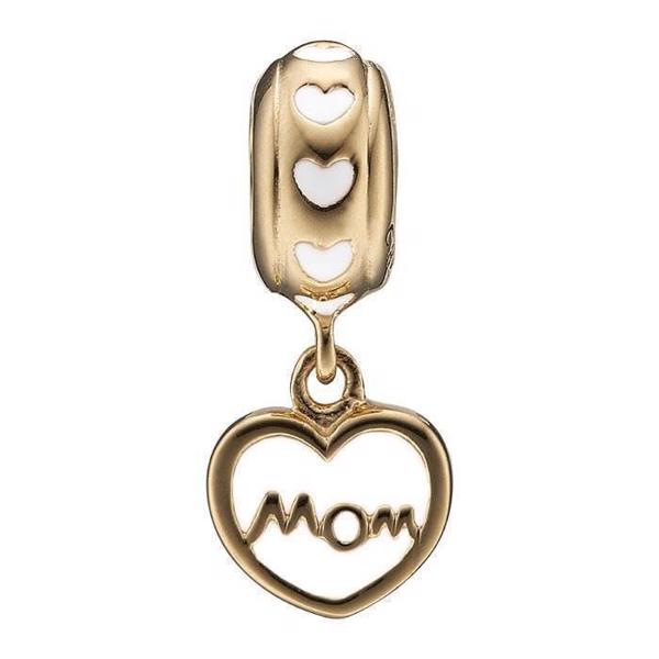 Christina Collect 925 Sterling Silver Mom Love Hanging Heart with MOM in White Enamel