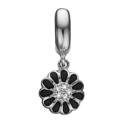 Christina Collect 925 sterling silver Black Marguerite Hanger Hanging daisy with 10 glittering white topaz and black enamel, model 623-S119black