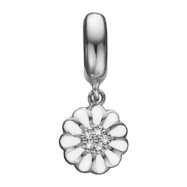 Christina Collect 925 Sterling Silver Marguerite Hanger Hanging daisy with 10 glittering white topaz and white enamel, model 623-S119white