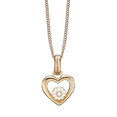 Christina Collect gold-plated Marguerite Love open heart with small marguerite with white enamel inside, and three white topaz, model 680-G32